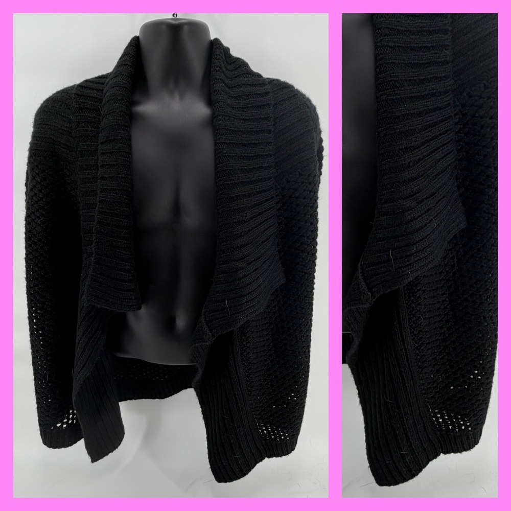 Workshop Andrea Jovine Cardigan Womens L Black Open Front Shawl Chunky Knit